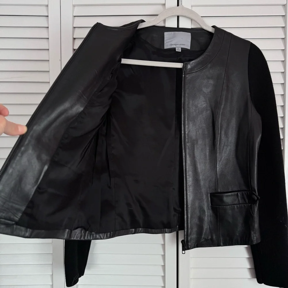 Classiques Entier Leather Multimedia Jacket Wool Sleeves Moto Black Size XS - Picture 8 of 10